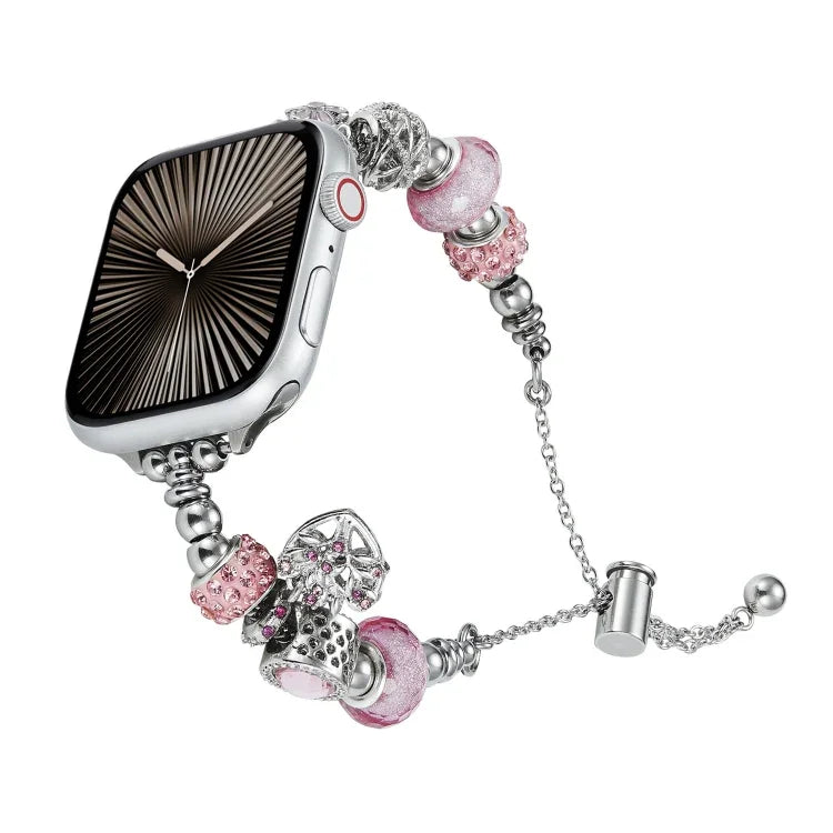 Bead Bracelet Metal Watch Band, For Apple Watch Series 10 46mm, For Apple Watch Series 10 42mm, For Apple Watch SE 2023 44mm, For Apple Watch SE 2023 40mm, For Apple Watch Ultra 2 49mm, For Apple Watch 9 45mm, For Apple Watch 9 41mm