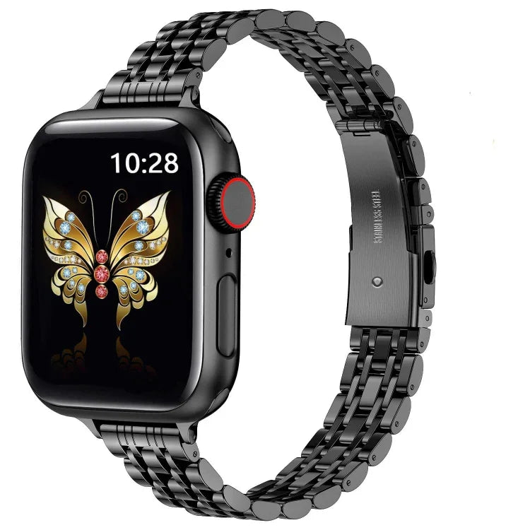Slim Seven Bead Slingshot Buckle Metal Watch Band, For Apple Watch SE 2023 44mm, For Apple Watch SE 2023 40mm, For Apple Watch Ultra 2 49mm, For Apple Watch Series 9 45mm, For Apple Watch Series 9 41mm, For Apple Watch Ultra 49mm
