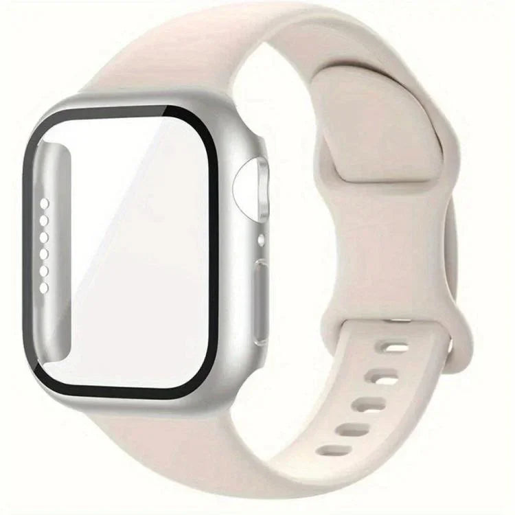 Butterfly Buckle Silicone Watch Band with Film Integrated PC Cover, For Apple Watch Series 44mm, For Apple Watch Series 40mm, For Apple Watch Series 10 / 11 46mm, For Apple Watch Series 10 / 11 42mm, For Apple Watch Series 45mm