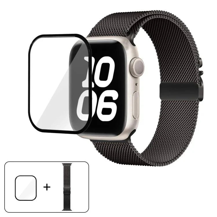 Umbrella Buckle Milanese Stainless Steel Watch Band with 3D Curved Film, For Apple Watch Series 10 46mm, For Apple Watch Series 10 42mm, For Apple Watch Series 44mm, For Apple Watch Series 40mm, For Apple Watch Ultra 2 / 1 49mm
