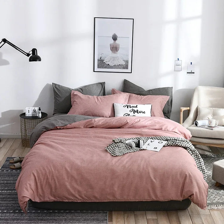 Bedding Set Solid Plaid Side Bed Comforter Duvet Cover Sheet Set, 168*229cm(1x Pillowcase,1xQuilt), 200*230cm(2x Pillowcase,1x Quilt), 228*228cm(2xPillowcase,1xQuilt), 260*230cm(2xPillowcase ,1xQuilt), 135*200cm(1xPillowcase,1xQuilt)