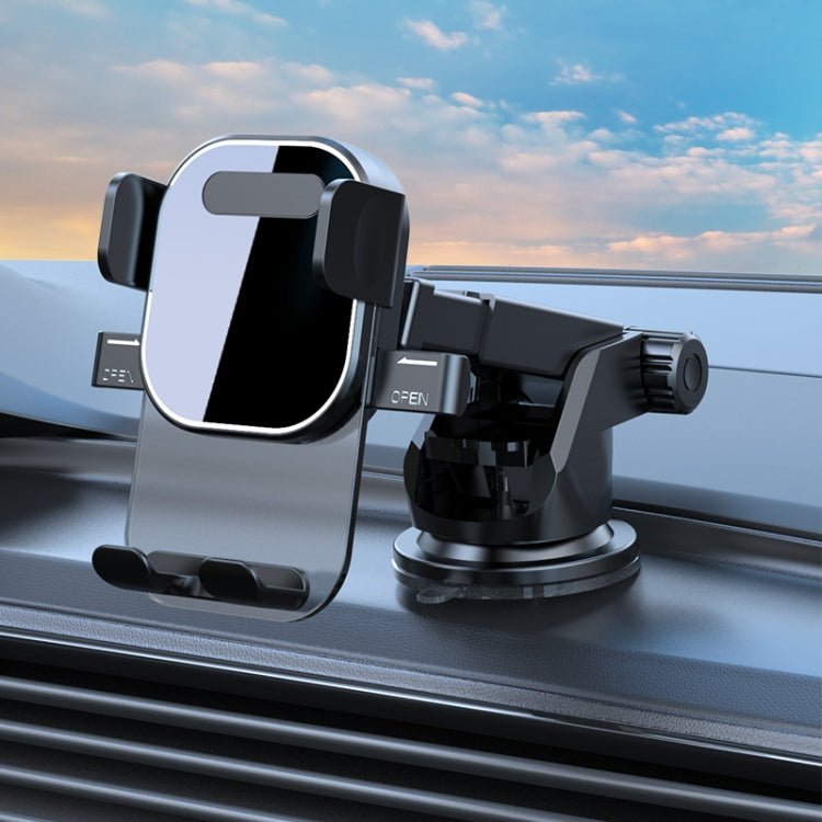 Car Suction Cup Dashboard Automatic Lock Mobile Phone Holder, Glossy Telescopic Base, Glossy Waterfall Base, Brushed Telescopic Base, Brushed Waterfall Base, Black Air Outlet, Orange Air Outlet, Black Telescopic, Orange Telescopic, Black Waterfall