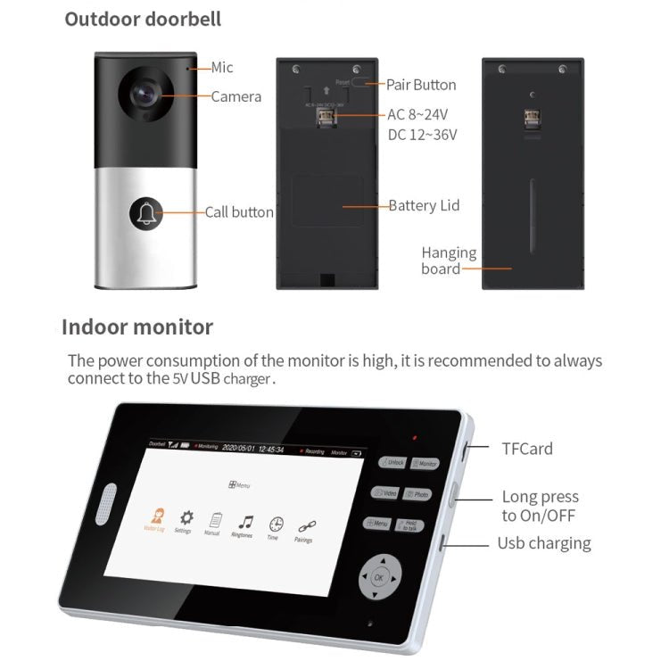 2.4G Wireless Video Doorbell 720P Support Night Vision & Talk & Monitor - Trustpick