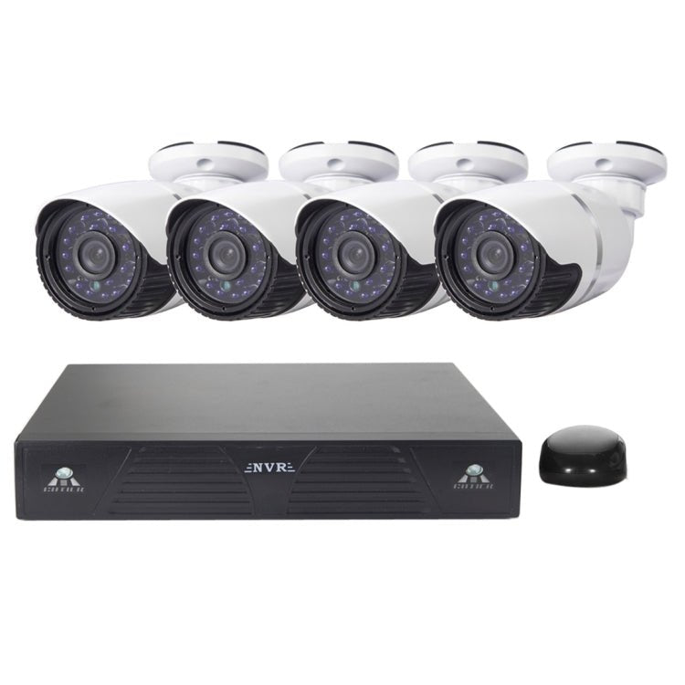 4CH H.264 720P HD Bullet IP Camera NVR Kit, 30m IR Night Vision, Support Video / Audio Input - Trustpick