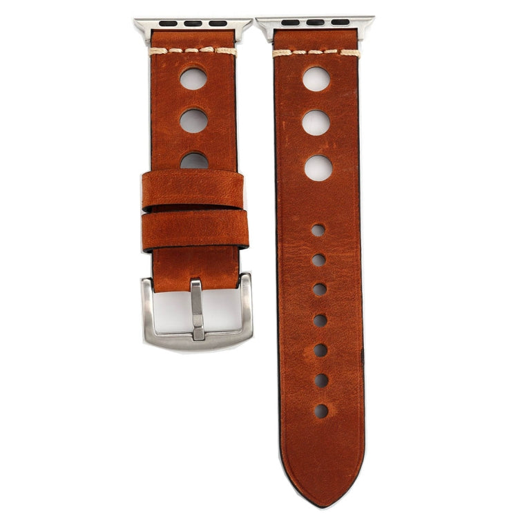 For Apple Watch Series 7 45mm / 6 & SE & 5 & 4 44mm / 42mm 3 & 2 & 1 Retro Hole Genuine Leather Wrist Watch Band, For 42mm