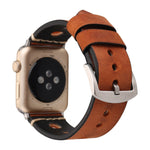 For Apple Watch Series 7 45mm / 6 & SE & 5 & 4 44mm / 42mm 3 & 2 & 1 Retro Hole Genuine Leather Wrist Watch Band, For 42mm