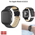 Genuine Leather Carbon Fiber Strap + Frame for Apple Watch Series 3 & 2 & 1 42mm, Apple Watch Series 3 & 2 & 1 42mm