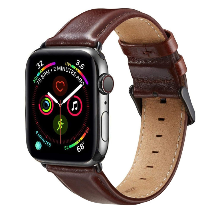 Schwarzes Lederarmband mit Dornschließe für Apple Watch Series 10 (42 mm), 9, 8 und 7 (41 mm), SE 3, SE 2, 6, SE, 5 und 4 (40 mm) sowie 3, 2 und 1 (38 mm) und weitere Modelle.