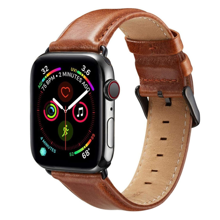 Schwarzes Lederarmband mit Dornschließe für Apple Watch Series 10 (42 mm), 9, 8 und 7 (41 mm), SE 3, SE 2, 6, SE, 5 und 4 (40 mm) sowie 3, 2 und 1 (38 mm) und weitere Modelle.