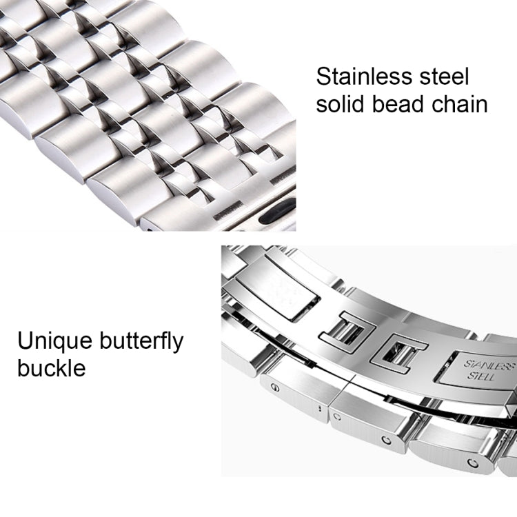 20mm Women Hidden Butterfly Buckle 7 Beads Stainless Steel Watch Band For Apple Watch 38mm(Silver Gold), 20mm Women