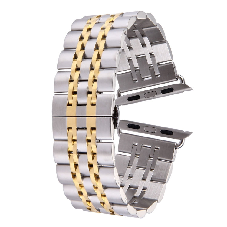 Hidden Butterfly Buckle 7 Beads Stainless Steel Watch Band For Apple Watch 42mm(Silver Gold), 20mm Women