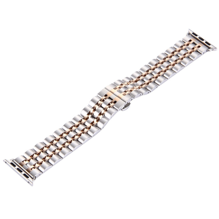 Hidden Butterfly Buckle 7 Beads Stainless Steel Watch Band For Apple Watch 42mm(Silver Gold), 20mm Women