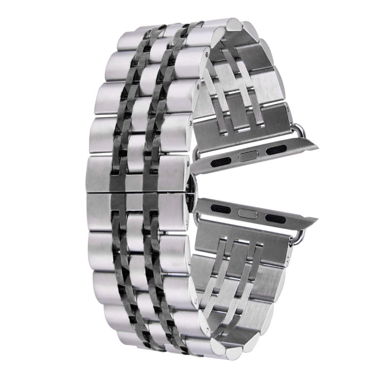 22mm Men Hidden Butterfly Buckle 7 Beads Stainless Steel Watch Band For Apple Watch 38mm, 22mm Men