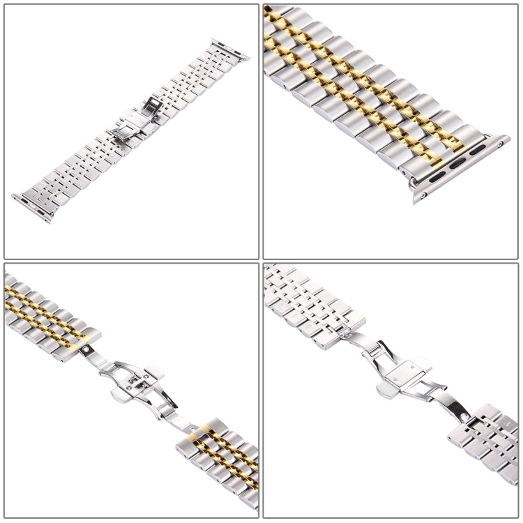 22mm Men Hidden Butterfly Buckle 7 Beads Stainless Steel Watch Band For Apple Watch 38mm, 22mm Men