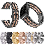 22mm Men Hidden Butterfly Buckle 7 Beads Stainless Steel Watch Band For Apple Watch 38mm, 22mm Men