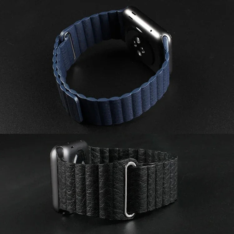 سوار ساعة من جلد PU مع مشبك إغلاق مغناطيسي حلقي لساعة Apple Watch مقاس 38مم