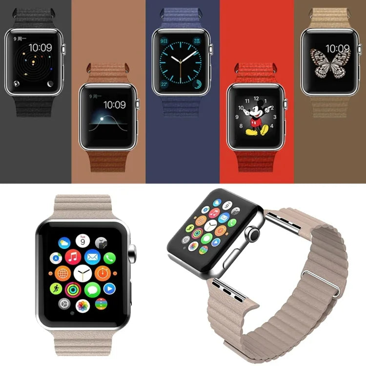سوار ساعة من جلد PU مع مشبك إغلاق مغناطيسي حلقي لساعة Apple Watch مقاس 38مم