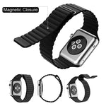 سوار ساعة من جلد PU مع مشبك إغلاق مغناطيسي حلقي لساعة Apple Watch مقاس 38مم