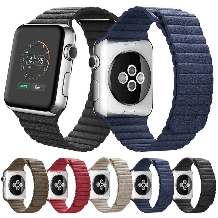 سوار ساعة من جلد PU مع مشبك إغلاق مغناطيسي حلقي لساعة Apple Watch مقاس 38مم