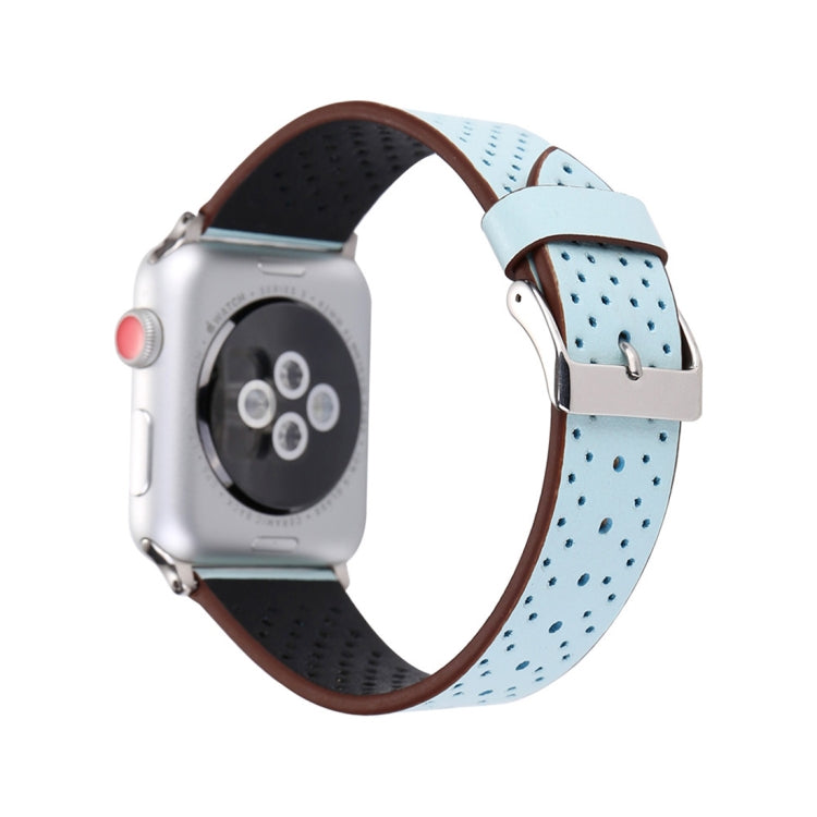For Apple Watch Series 10 42mm / 9&8&7 41mm / SE 3&SE 2&6&SE&5&4 40mm / 3&2&1 38mm Simple Fashion Genuine Leather Hole Pattern Watch Band, 38mm