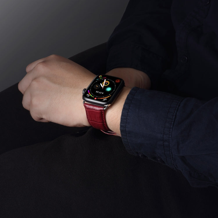 Denior Crocodile Grain Watch Cowhide Leather Watch Band for Apple Watch Ultra 49mm&Watch Ultra 2 49mm / Series 10 46mm / 9&8&7 45mm / SE 3&SE 2&6&SE&5&4 44mm / 3&2&1 42mm