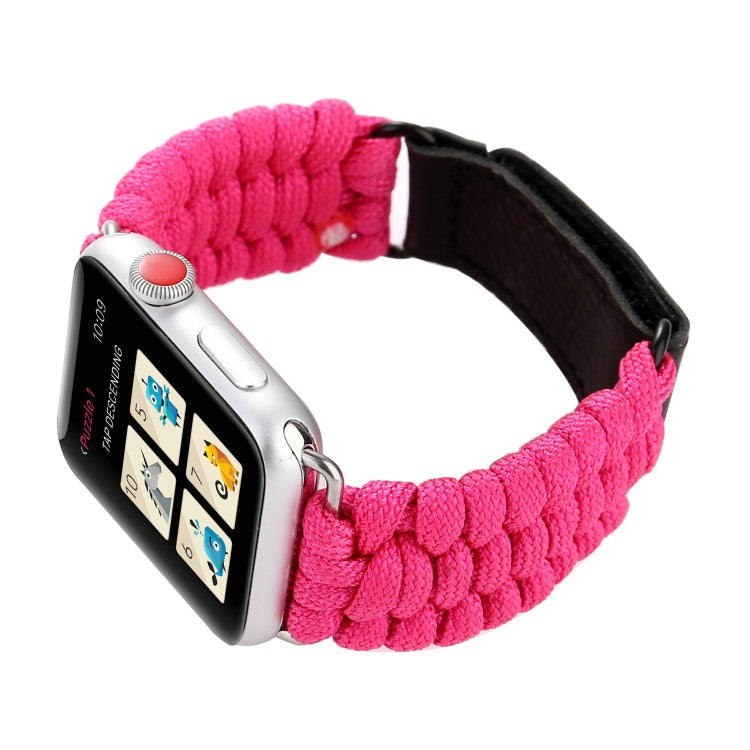 Magic Paste Genuine Leather Umbrella Rope Nylon Wrist Watch Band with and Stainless Steel Buckle for Apple Watch Series 10 42mm / 9&8&7 41mm / SE 3&SE 2&6&SE&5&4 40mm / 3&2&1 38mm, 7 41mm / 6&SE&5&4 40mm / 3&2&1 38mm