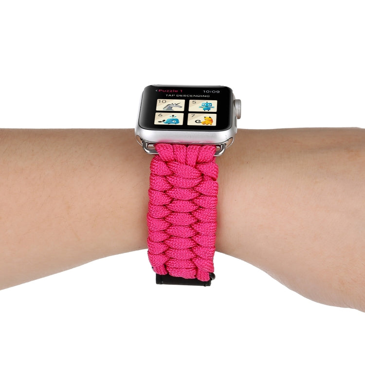 Magic Paste Genuine Leather Umbrella Rope Nylon Wrist Watch Band with and Stainless Steel Buckle for Apple Watch Series 10 42mm / 9&8&7 41mm / SE 3&SE 2&6&SE&5&4 40mm / 3&2&1 38mm, 7 41mm / 6&SE&5&4 40mm / 3&2&1 38mm