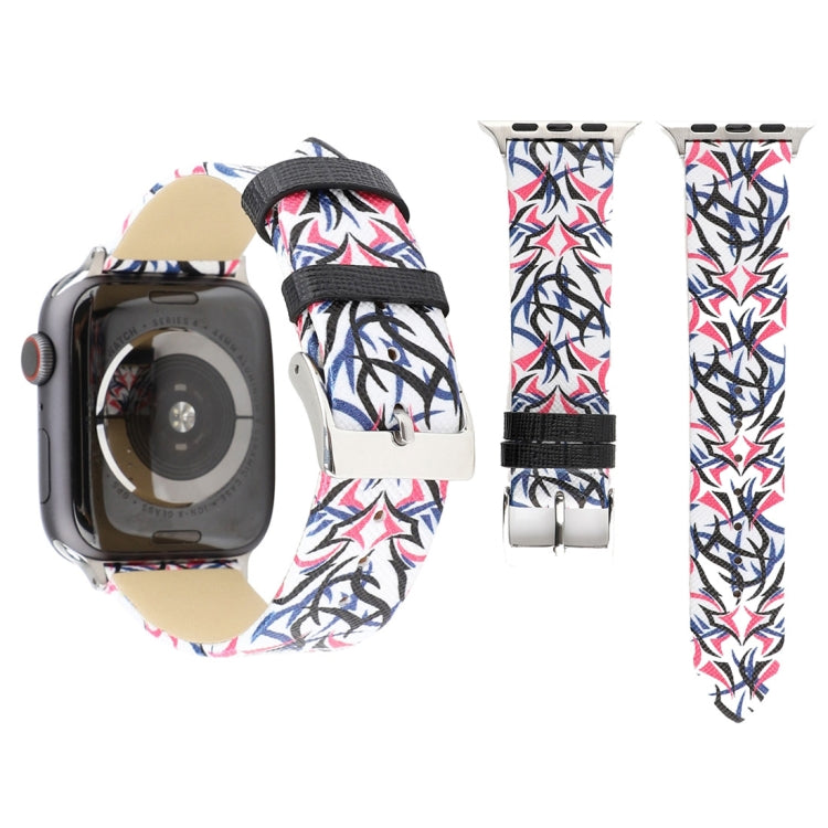 Thorns Printing Genuine Leather Watch Band for Apple Watch Series 10 42mm / 9&8&7 41mm / SE 3&SE 2&6&SE&5&4 40mm / 3&2&1 38mm, 40mm