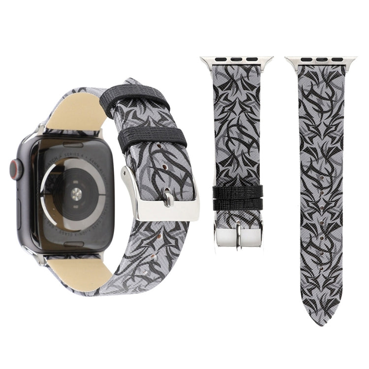 سوار ساعة من الجلد الطبيعي بطباعة Thorns لساعات Apple Watch Ultra 49مم و Watch Ultra 2 49مم / سلسلة 10 مقاس 46مم / 9&8&7 مقاس 45مم / SE 3&SE 2&6&SE&5&4 مقاس 44مم / 3&2&1 مقاس 42مم، 44مم