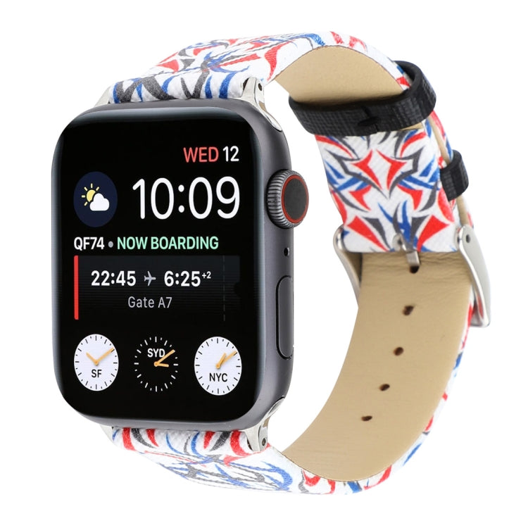 Thorns Printing Genuine Leather Watch Band for Apple Watch Ultra 49mm&Watch Ultra 2 49mm / Series 10 46mm / 9&8&7 45mm / SE 3&SE 2&6&SE&5&4 44mm / 3&2&1 42mm, 44mm