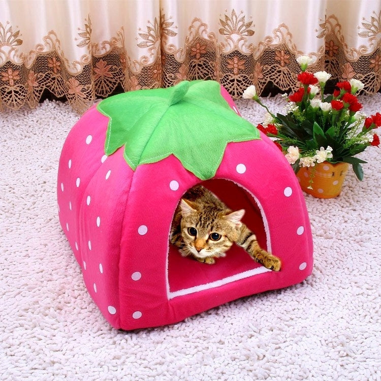 Strawberry Shaped Foldable Short Plush Pet House Nest, Size: L, Red, Size L, Pink, Size L, Purple, Size L