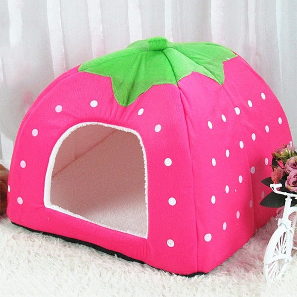 Strawberry Shaped Foldable Short Plush Pet House Nest, Size: L, Red, Size L, Pink, Size L, Purple, Size L