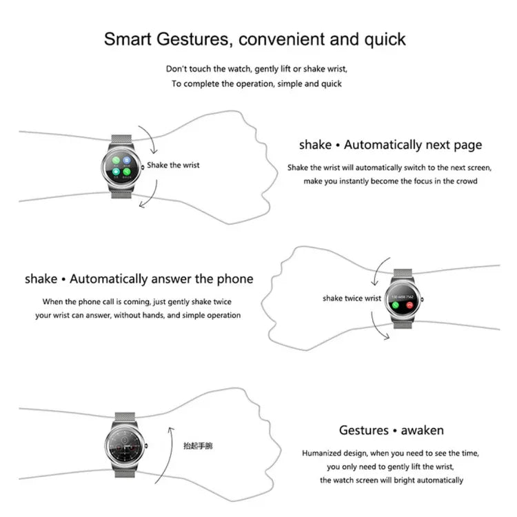 SMA-Round 1.28 inch Color Touch Screen Bluetooth Smart Watch, Waterproof, Support Voice Control / Heart Rate Monitor / Sleep Monitor / Bluetooth Camera, Compatible with Android and iOS System, SMA-Round/Orange Leather Strap, SMA-Round/Silver Leather St...