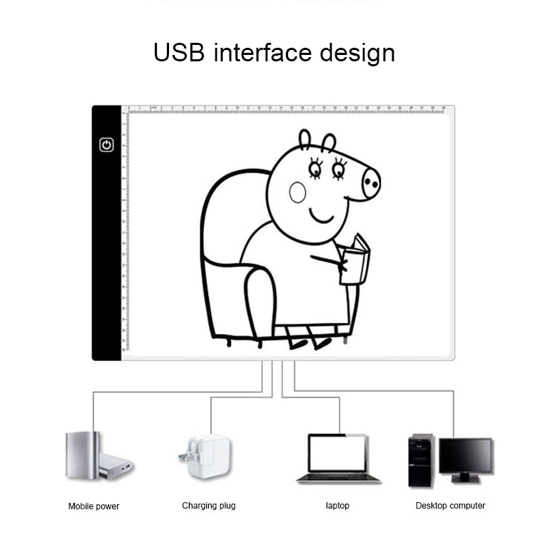 لوحات نسخ مقياس أكريليك A4 بتعتيم ثلاثي المستويات LED USB 5V 3.5W، لوحة رسم تخطيط أنمي، لوحات نسخ