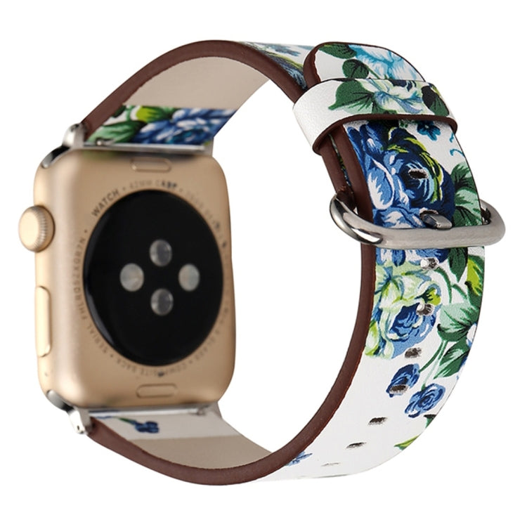 For Apple Watch Ultra 49mm&Watch Ultra 2 49mm / Series 10 46mm / 9&8&7 45mm / SE 3&SE 2&6&SE&5&4 44mm / 3&2&1 42mm Fashion Pastoralism Style Little Floral Pattern Women Watch Leather Watch Band, For 42mm A, For 42mm B, For 42mm C, For 42mm D, For 42mm ...
