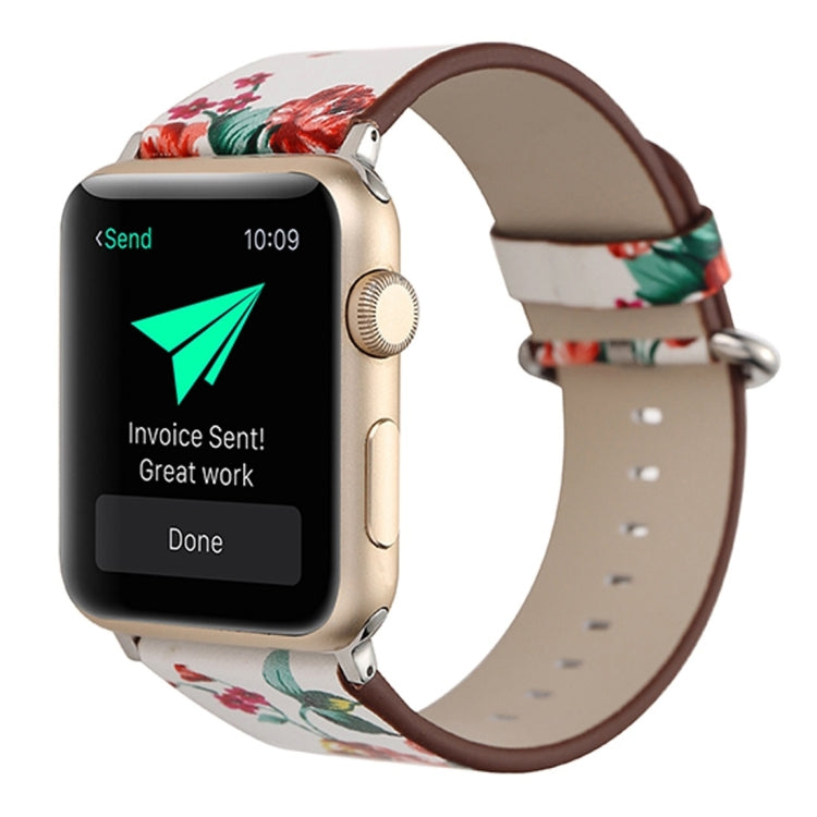For Apple Watch Ultra 49mm&Watch Ultra 2 49mm / Series 10 46mm / 9&8&7 45mm / SE 3&SE 2&6&SE&5&4 44mm / 3&2&1 42mm Fashion Pastoralism Style Little Floral Pattern Women Watch Leather Watch Band, For 42mm A, For 42mm B, For 42mm C, For 42mm D, For 42mm ...