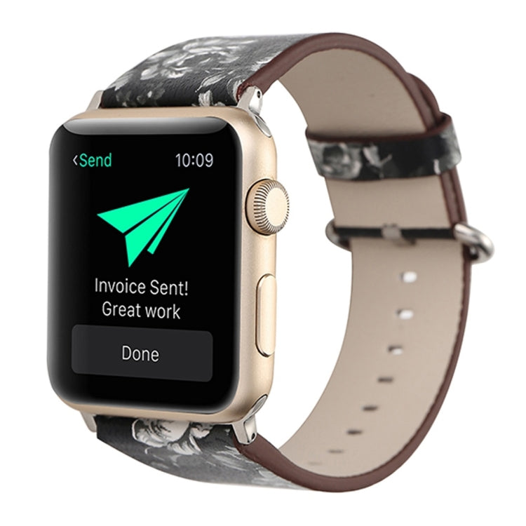 For Apple Watch Ultra 49mm&Watch Ultra 2 49mm / Series 10 46mm / 9&8&7 45mm / SE 3&SE 2&6&SE&5&4 44mm / 3&2&1 42mm Fashion Pastoralism Style Little Floral Pattern Women Watch Leather Watch Band, For 42mm A, For 42mm B, For 42mm C, For 42mm D, For 42mm ...