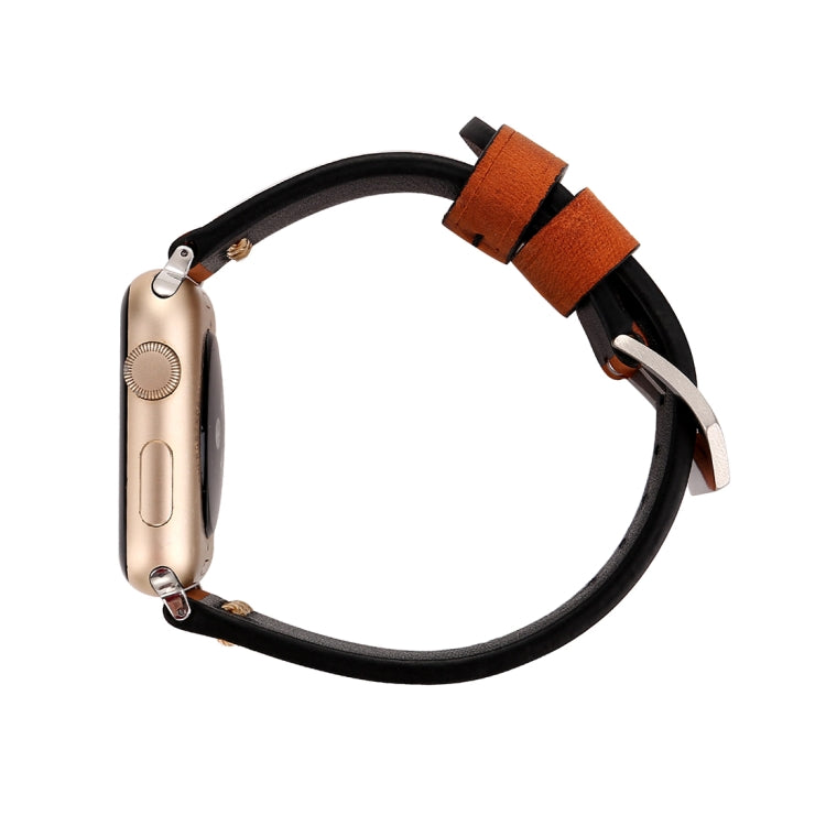 Für Apple Watch Ultra 49 mm & Watch Ultra 2 49 mm / Series 10 46 mm / 9 & 8 & 7 45 mm / SE 3 & SE 2 & 6 & SE 5 & 4 44 mm / 3 & 2 & 1 42 mm: Armband aus echtem Leder mit Retro-XX-Linienmuster