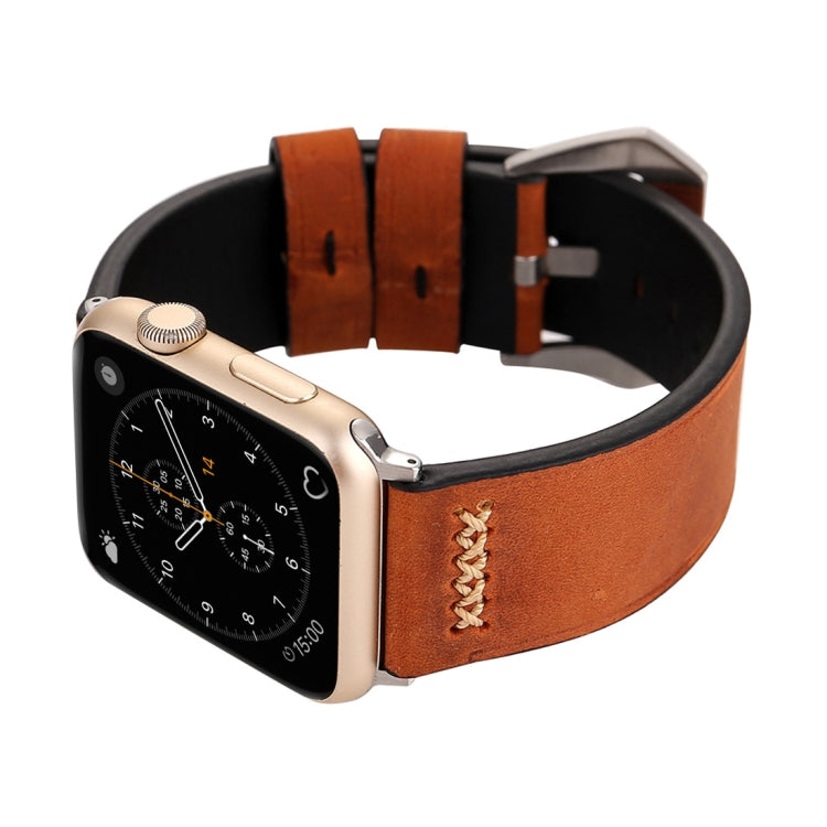 Für Apple Watch Ultra 49 mm & Watch Ultra 2 49 mm / Series 10 46 mm / 9 & 8 & 7 45 mm / SE 3 & SE 2 & 6 & SE 5 & 4 44 mm / 3 & 2 & 1 42 mm: Armband aus echtem Leder mit Retro-XX-Linienmuster