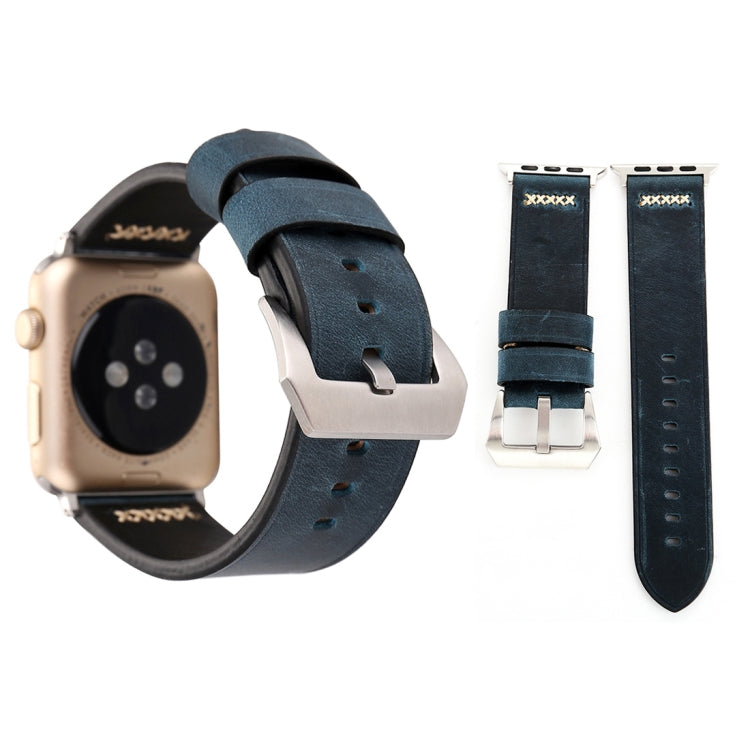 Für Apple Watch Ultra 49 mm & Watch Ultra 2 49 mm / Series 10 46 mm / 9 & 8 & 7 45 mm / SE 3 & SE 2 & 6 & SE 5 & 4 44 mm / 3 & 2 & 1 42 mm: Armband aus echtem Leder mit Retro-XX-Linienmuster