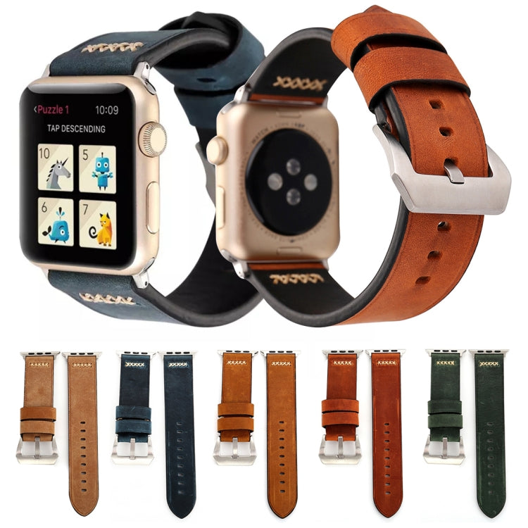 Für Apple Watch Ultra 49 mm & Watch Ultra 2 49 mm / Series 10 46 mm / 9 & 8 & 7 45 mm / SE 3 & SE 2 & 6 & SE 5 & 4 44 mm / 3 & 2 & 1 42 mm: Armband aus echtem Leder mit Retro-XX-Linienmuster