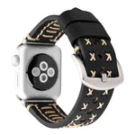 Für Apple Watch Ultra 49 mm &amp; Watch Ultra 2 49 mm / Series 10 46 mm / 9 &amp; 8 &amp; 7 45 mm / SE 3 &amp; SE 2 &amp; 6 &amp; SE 5 &amp; 4 44 mm / 3 &amp; 2 &amp; 1 42 mm: Armband aus echtem Leder mit Linienmuster, passend für 42 mm