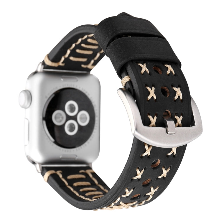 Für Apple Watch Ultra 49 mm & Watch Ultra 2 49 mm / Series 10 46 mm / 9 & 8 & 7 45 mm / SE 3 & SE 2 & 6 & SE 5 & 4 44 mm / 3 & 2 & 1 42 mm: Armband aus echtem Leder mit Linienmuster, passend für 42 mm