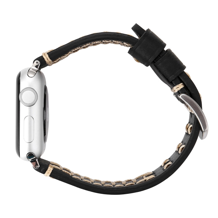 Für Apple Watch Ultra 49 mm & Watch Ultra 2 49 mm / Series 10 46 mm / 9 & 8 & 7 45 mm / SE 3 & SE 2 & 6 & SE 5 & 4 44 mm / 3 & 2 & 1 42 mm: Armband aus echtem Leder mit Linienmuster, passend für 42 mm