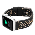 Für Apple Watch Ultra 49 mm &amp; Watch Ultra 2 49 mm / Series 10 46 mm / 9 &amp; 8 &amp; 7 45 mm / SE 3 &amp; SE 2 &amp; 6 &amp; SE 5 &amp; 4 44 mm / 3 &amp; 2 &amp; 1 42 mm: Armband aus echtem Leder mit Linienmuster, passend für 42 mm