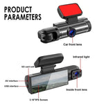 3.16 inch 1080P HD Night Vision Front and Inside Dual Lenses Driving Recorder, Front and Inside Dual Lenses