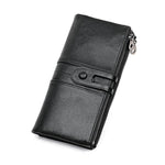 3520 Long Cowhide Leather Folding Anti-magnetic RFID Wallet for Ladies, with Card Slots, 3520 Black, 3520 Coffee, 3520 Blue, 3520 Red, 3520 Yellowish-brown