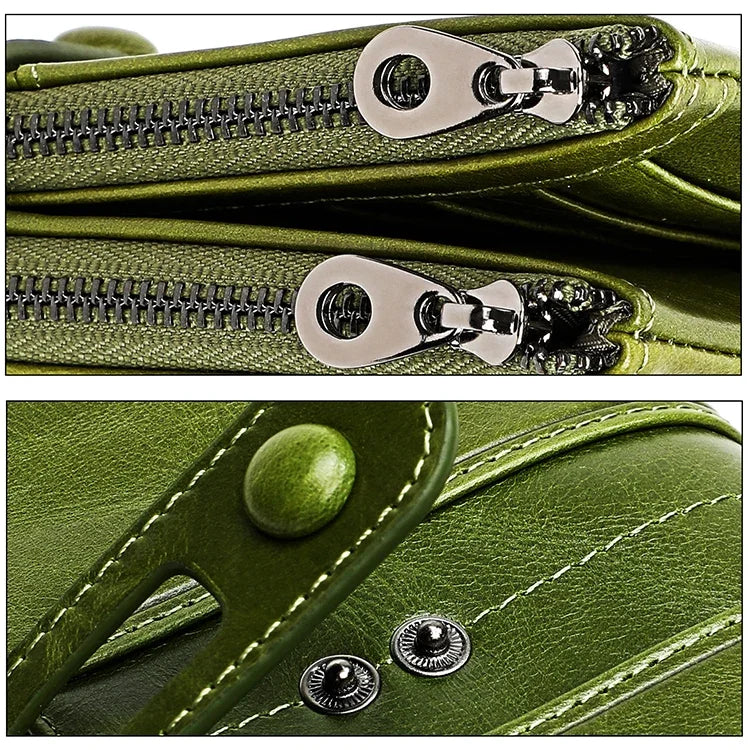 3520 Long Cowhide Leather Folding Anti-magnetic RFID Wallet for Ladies, with Card Slots, 3520 Black, 3520 Coffee, 3520 Blue, 3520 Red, 3520 Yellowish-brown