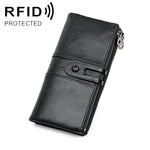 3520 Long Cowhide Leather Folding Anti-magnetic RFID Wallet for Ladies, with Card Slots, 3520 Blue, 3520 Red, 3520 Yellowish-brown, 3520 Black, 3520 Coffee