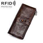 3520 Long Cowhide Leather Folding Anti-magnetic RFID Wallet for Ladies, with Card Slots, 3520 Red, 3520 Yellowish-brown, 3520 Black, 3520 Coffee, 3520 Green, 3520 Blue